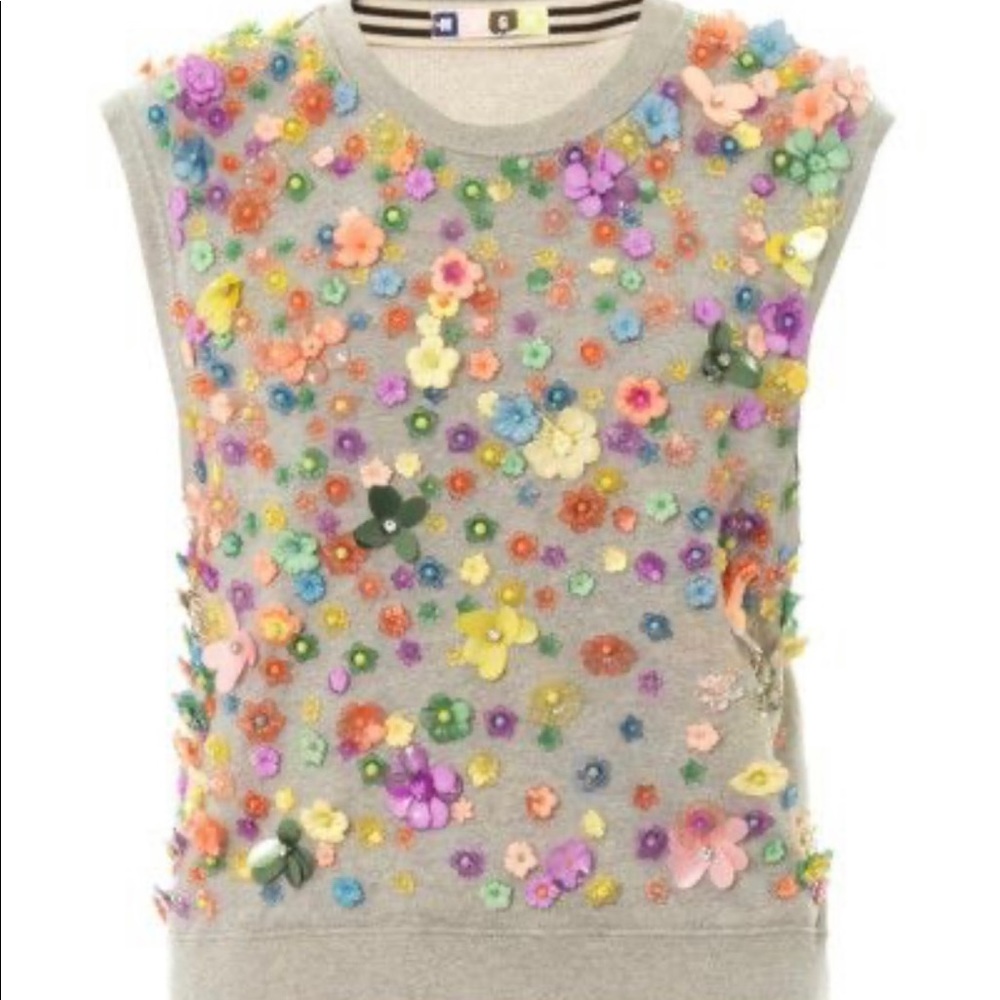 MSGM grey floral embellished sleeveless sweatshirt. - Picture 1 of 6